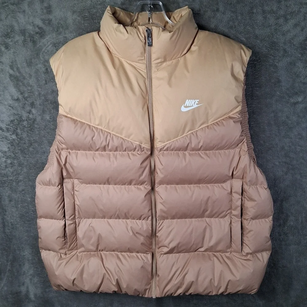 Nike Therma-Fit Windrunner Down Vest Women's Large Brown Beige Puffer